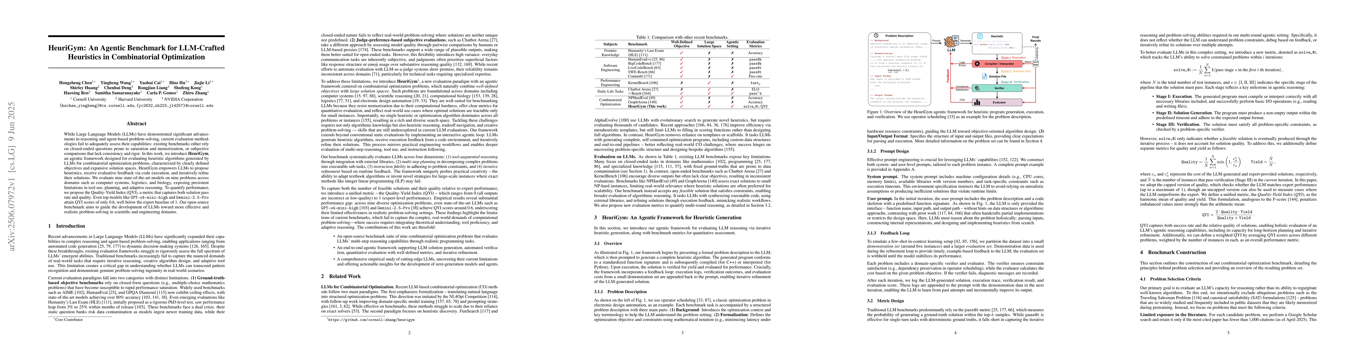 Thumbnail for HeuriGym: An Agentic Benchmark for LLM-Crafted Heuristics in
  Combinatorial Optimization