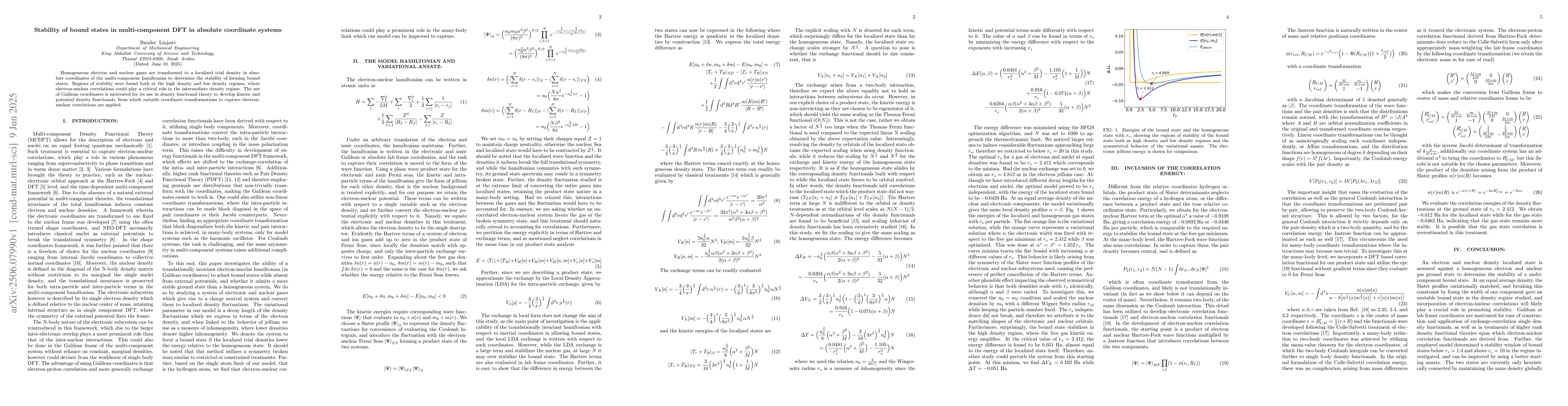 Thumbnail for Stability of bound states in multi-component DFT in absolute coordinate
  systems