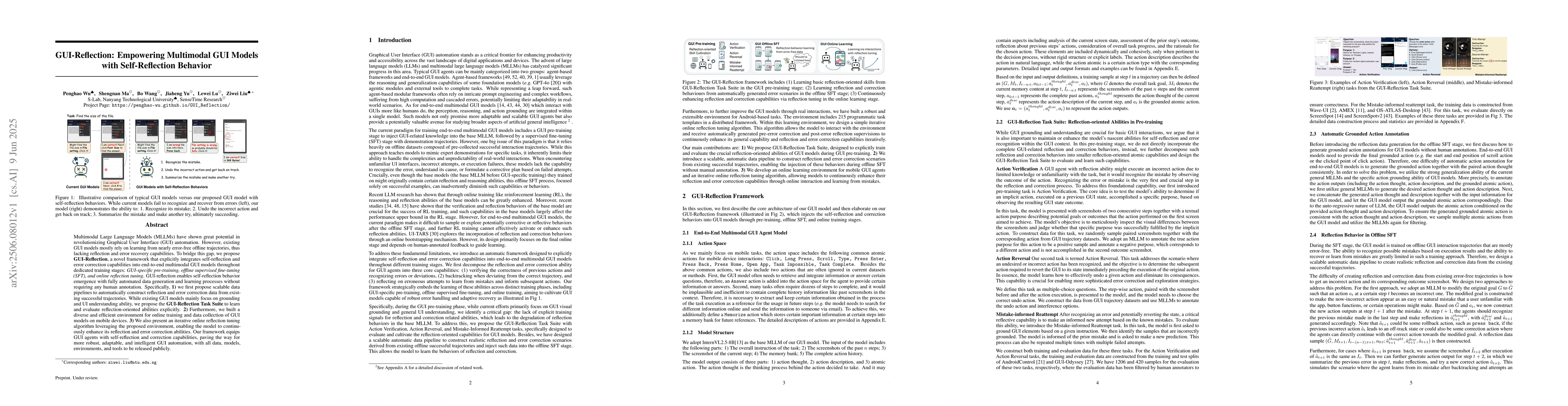Thumbnail for GUI-Reflection: Empowering Multimodal GUI Models with Self-Reflection
  Behavior