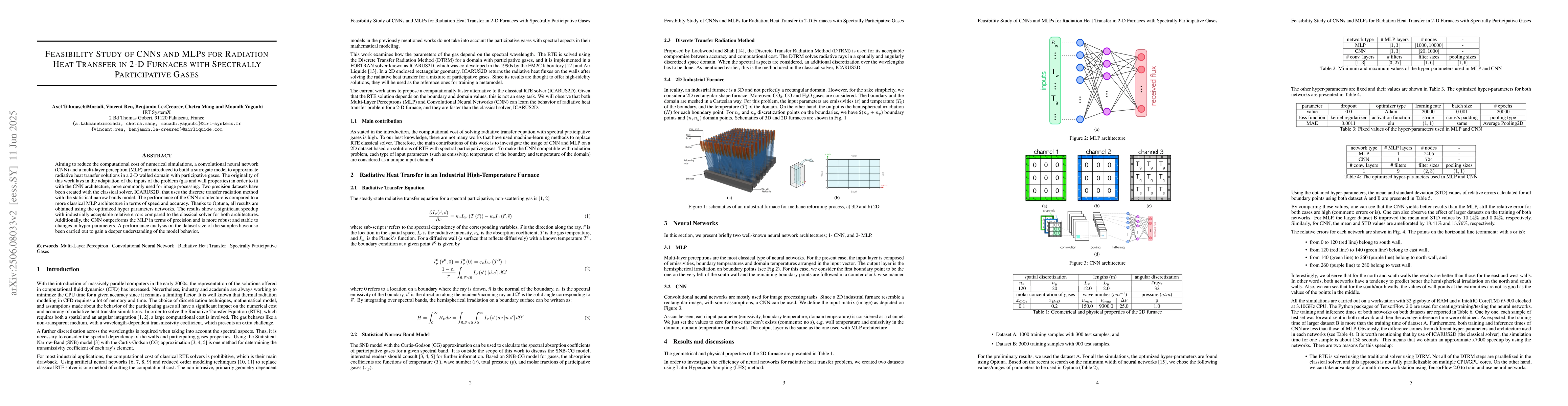 Thumbnail for Feasibility Study of CNNs and MLPs for Radiation Heat Transfer in 2-D
  Furnaces with Spectrally Participative Gases