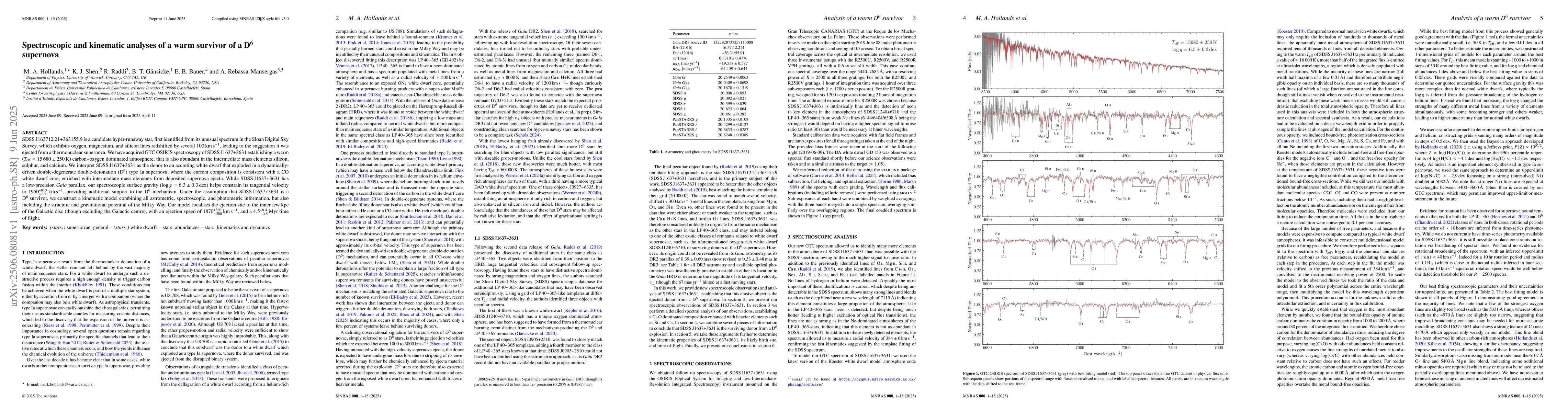 Thumbnail for Spectroscopic and kinematic analyses of a warm survivor of a D6
  supernova