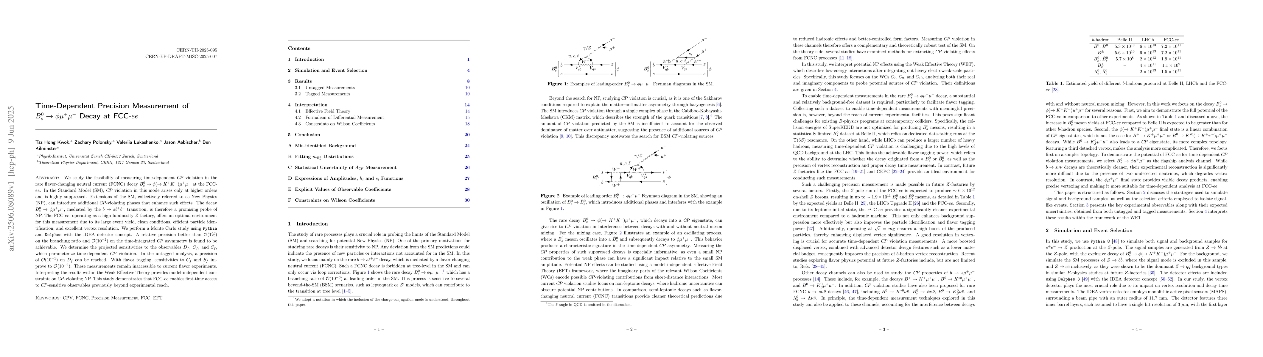 Thumbnail for Time-Dependent Precision Measurement of $B_s^0\rightarrow φ
  μ^+μ^-$ Decay at FCC-$ee$