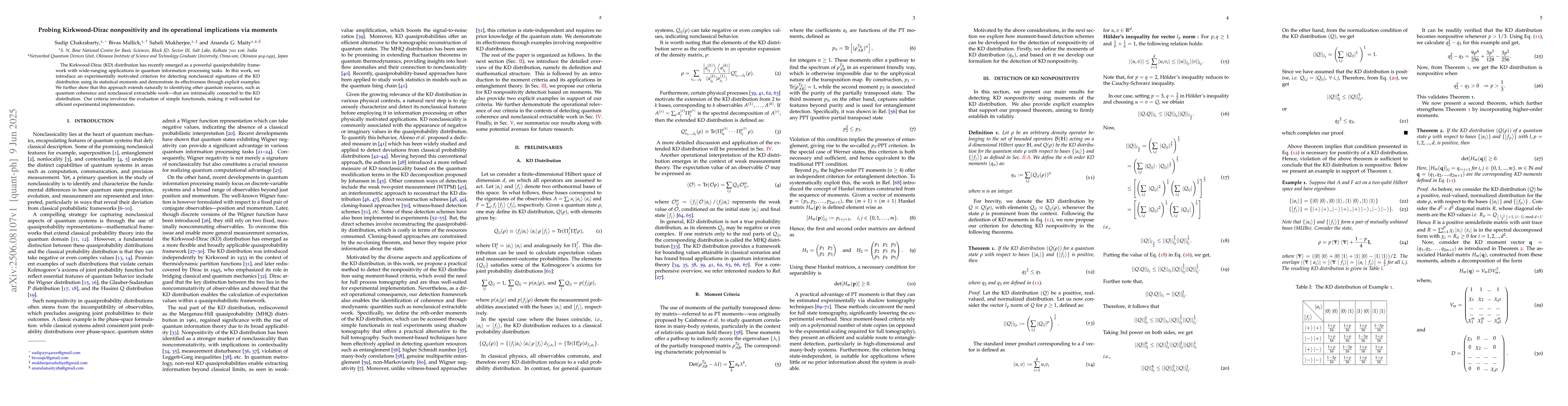 Thumbnail for Probing Kirkwood-Dirac nonpositivity and its operational implications
  via moments