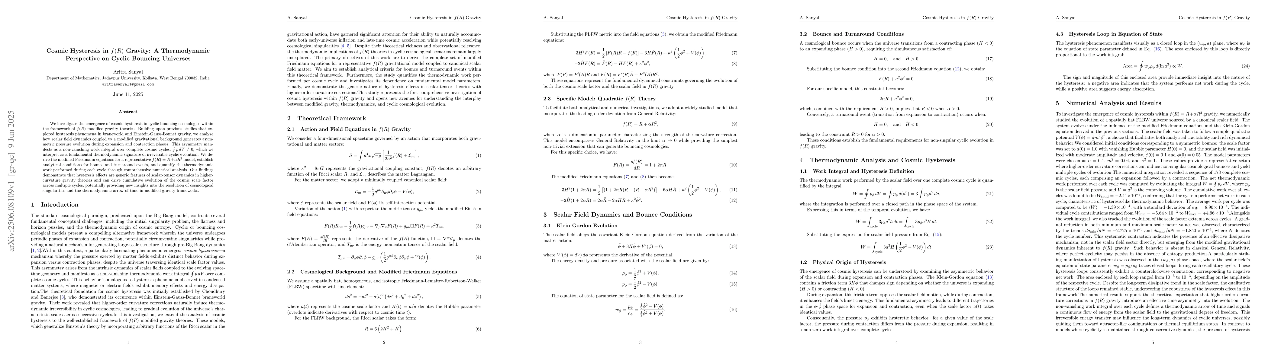 Thumbnail for Cosmic Hysteresis in $f(R)$ Gravity: A Thermodynamic Perspective on
  Cyclic Bouncing Universes