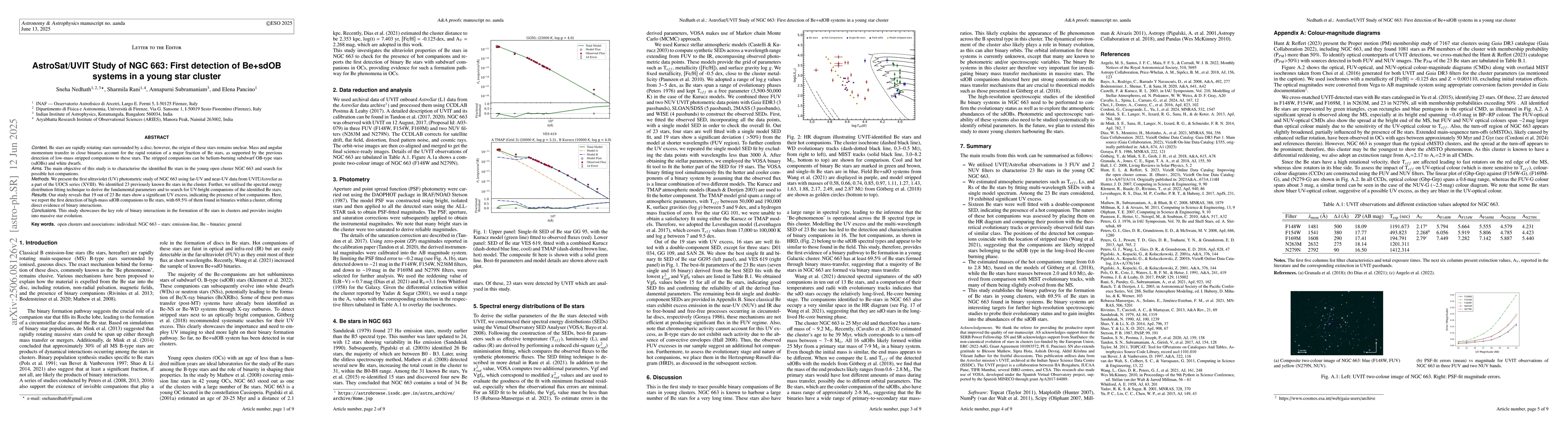 Thumbnail for AstroSat/UVIT Study of NGC 663: First detection of Be+sdOB systems in a
  young star cluster