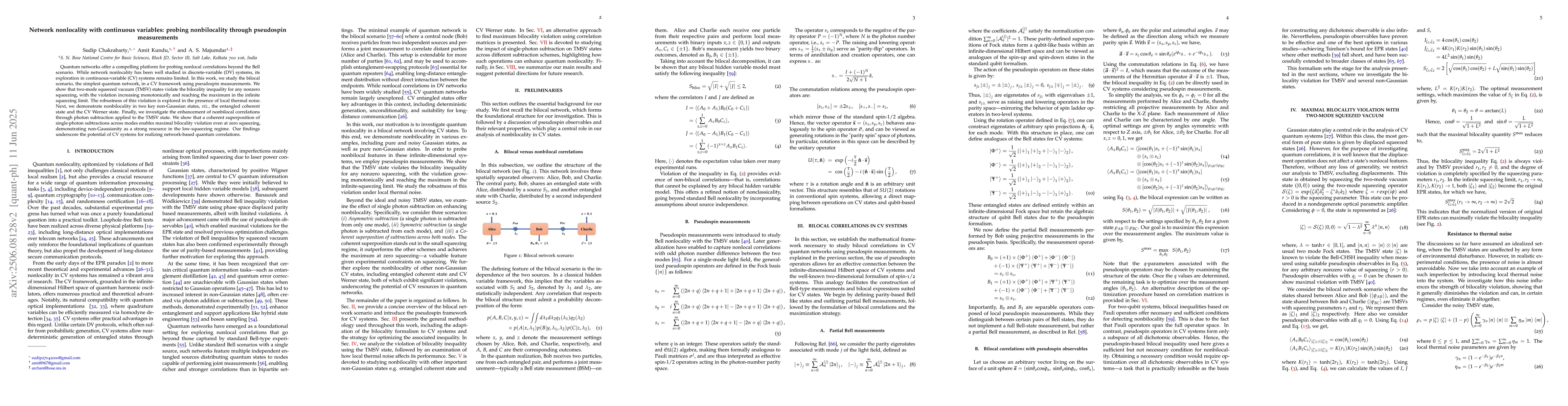 Thumbnail for Network nonlocality with continuous variables: probing nonbilocality
  through pseudospin measurements