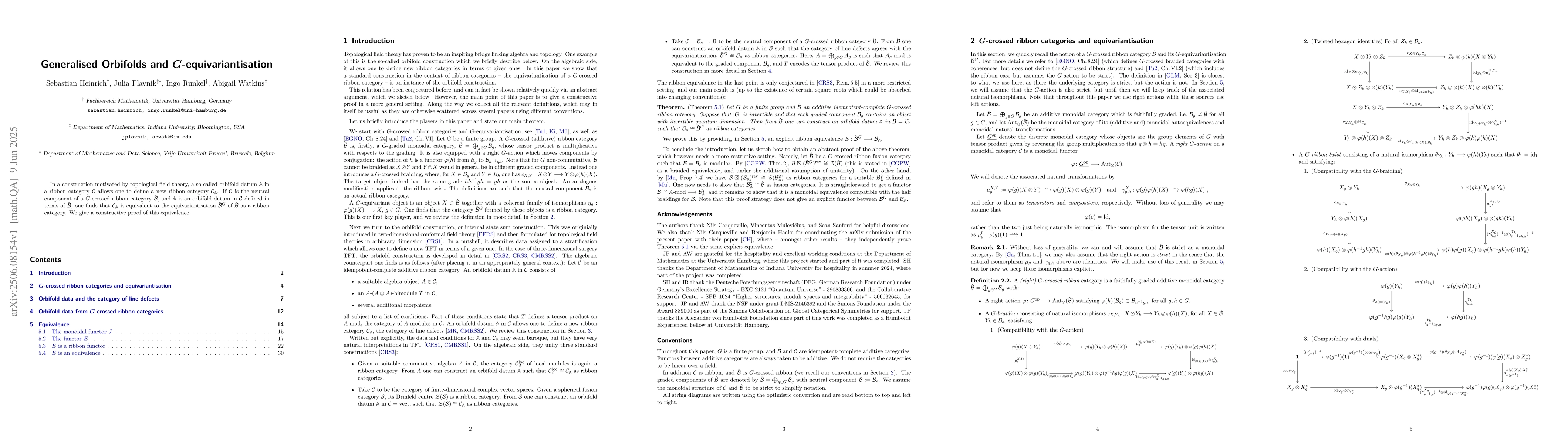 Thumbnail for Generalised Orbifolds and G-equivariantisation