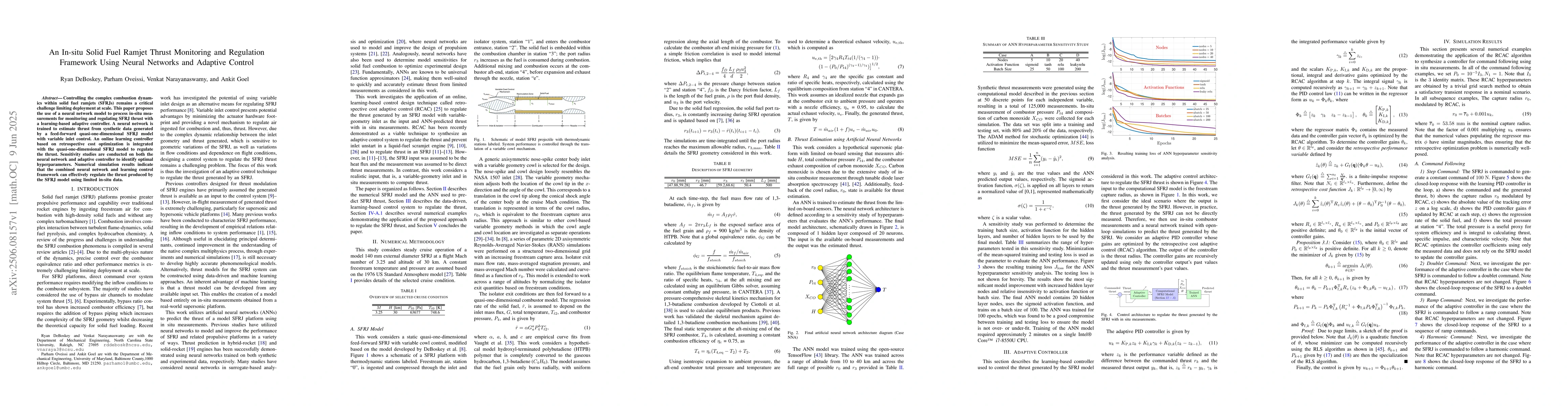 Thumbnail for An In-situ Solid Fuel Ramjet Thrust Monitoring and Regulation Framework
  Using Neural Networks and Adaptive Control