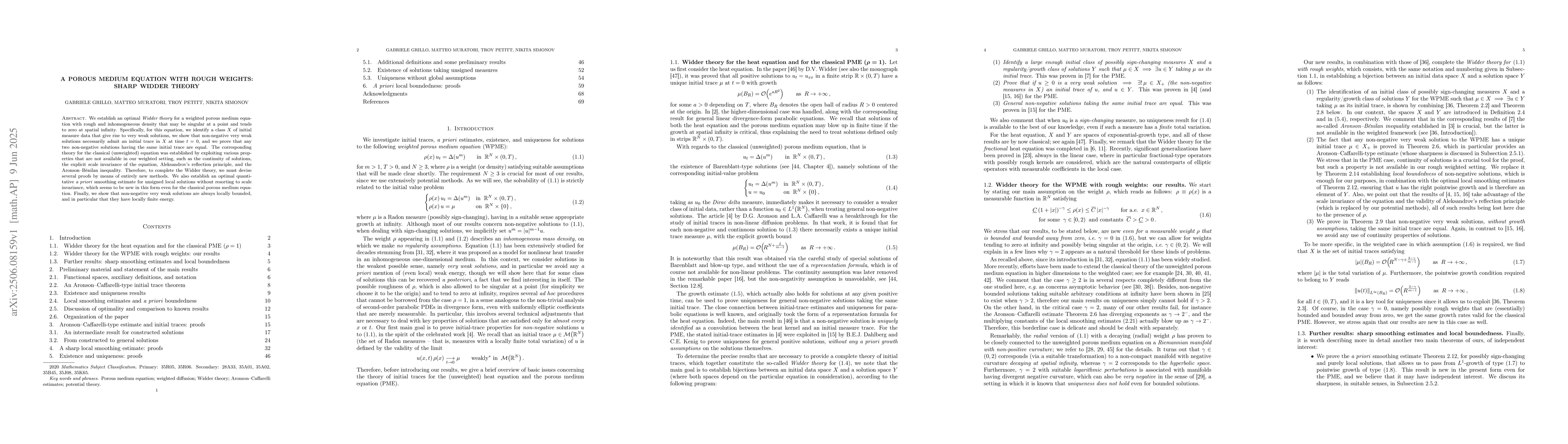 Thumbnail for A porous medium equation with rough weights: sharp Widder theory