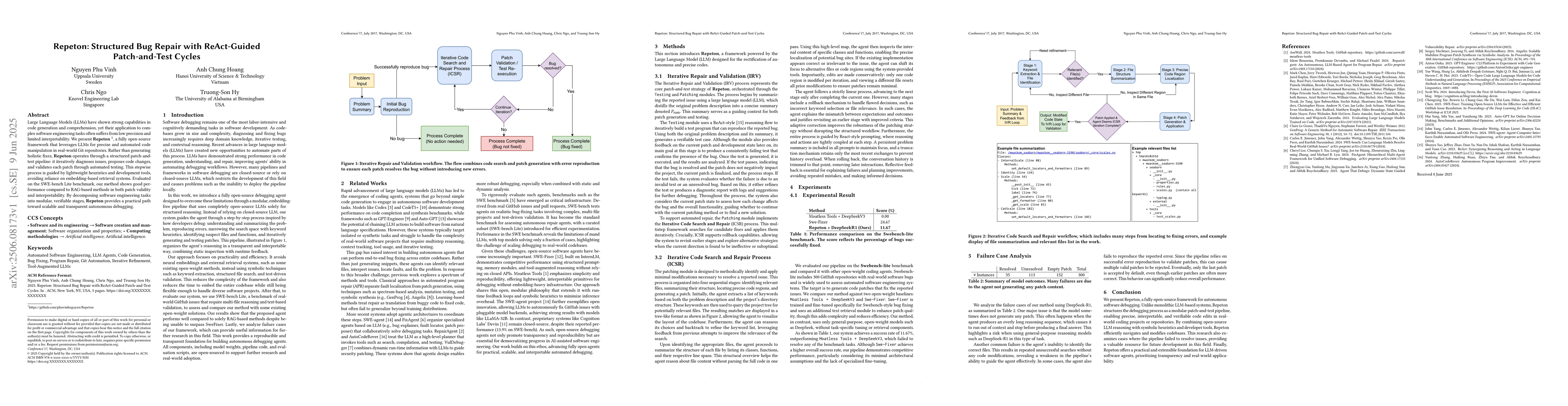 Thumbnail for Repeton: Structured Bug Repair with ReAct-Guided Patch-and-Test Cycles