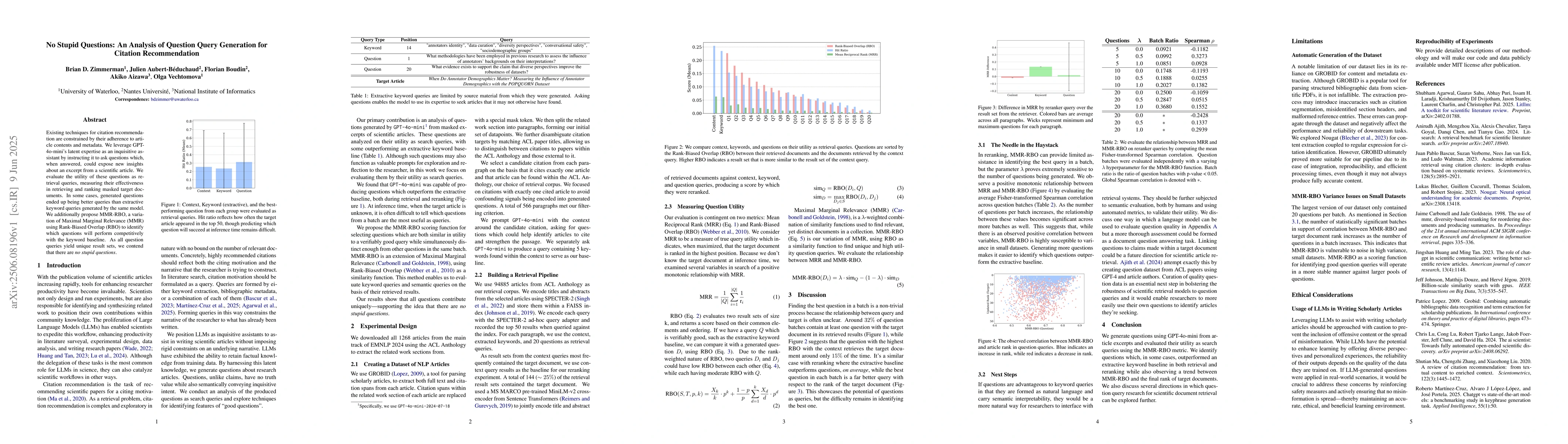 Thumbnail for No Stupid Questions: An Analysis of Question Query Generation for
  Citation Recommendation