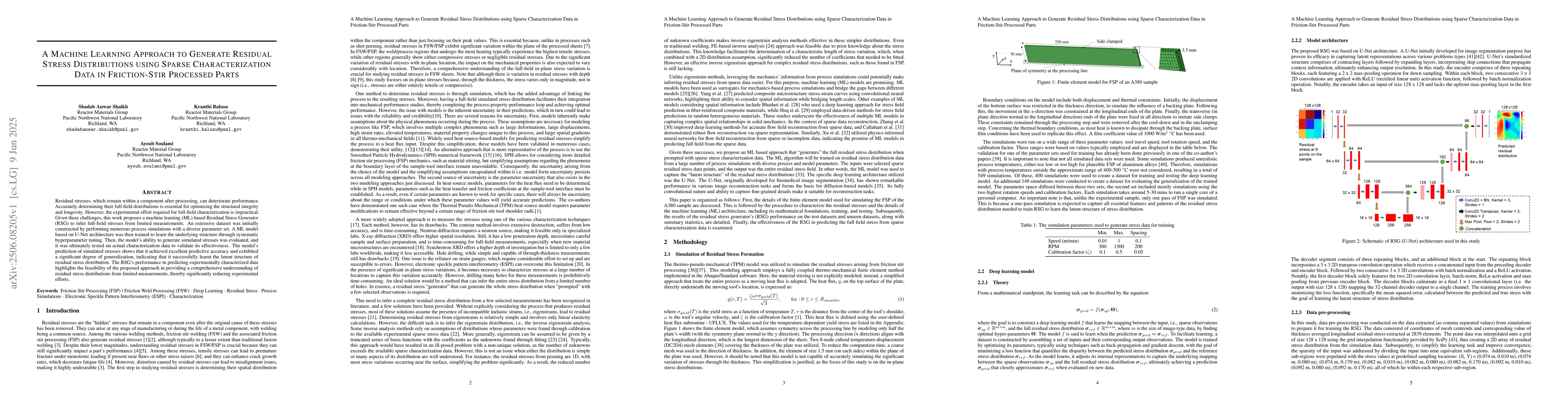 Thumbnail for A Machine Learning Approach to Generate Residual Stress Distributions
  using Sparse Characterization Data in Friction-Stir Processed Parts