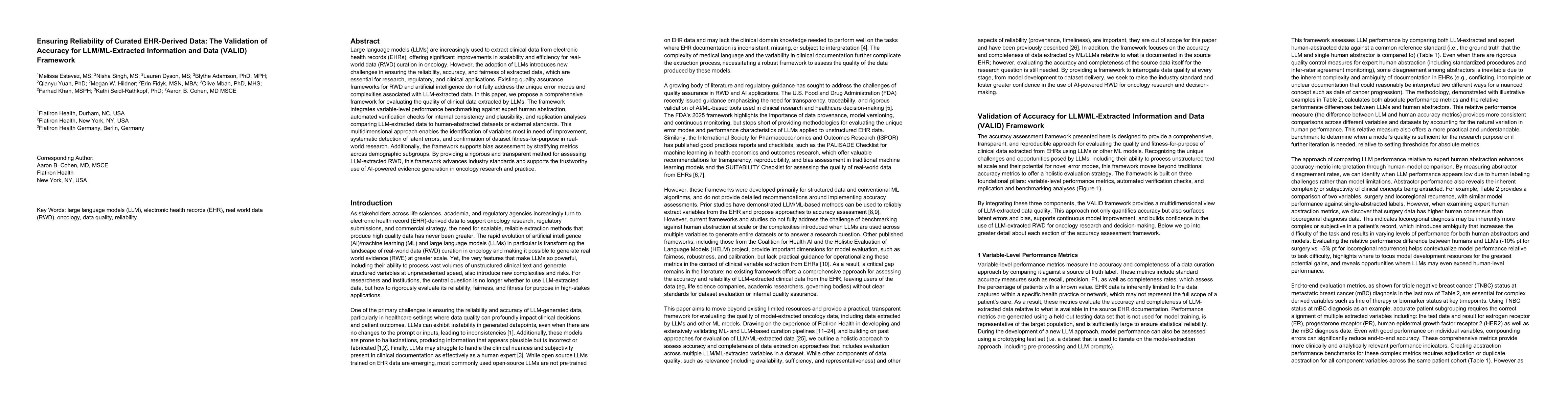 Thumbnail for Ensuring Reliability of Curated EHR-Derived Data: The Validation of
  Accuracy for LLM/ML-Extracted Information and Data (VALID) Framework