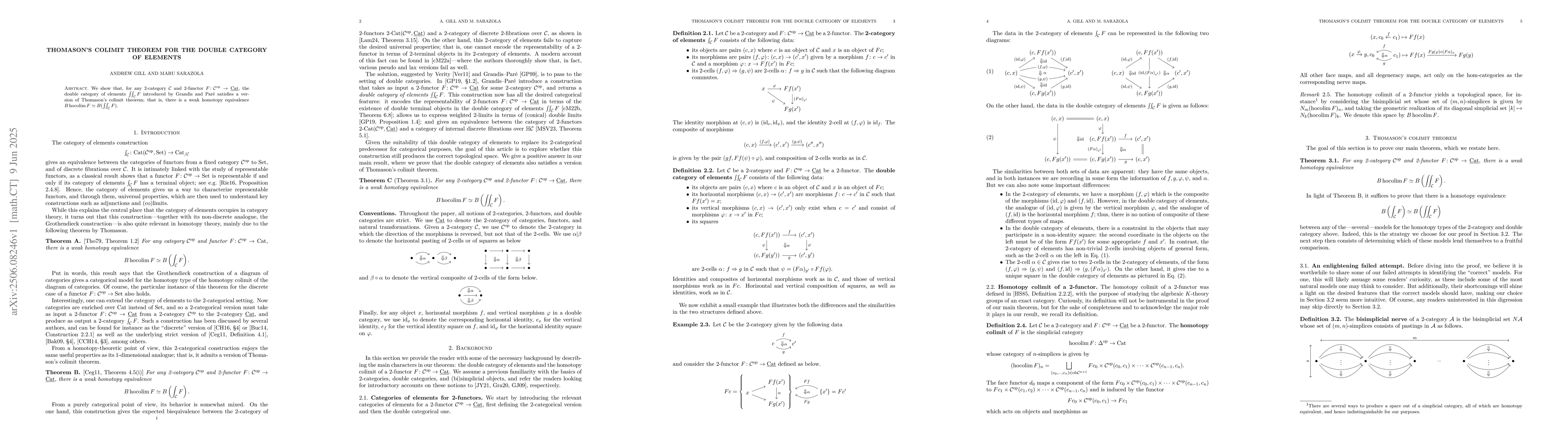 Thumbnail for Thomason's colimit theorem for the double category of elements