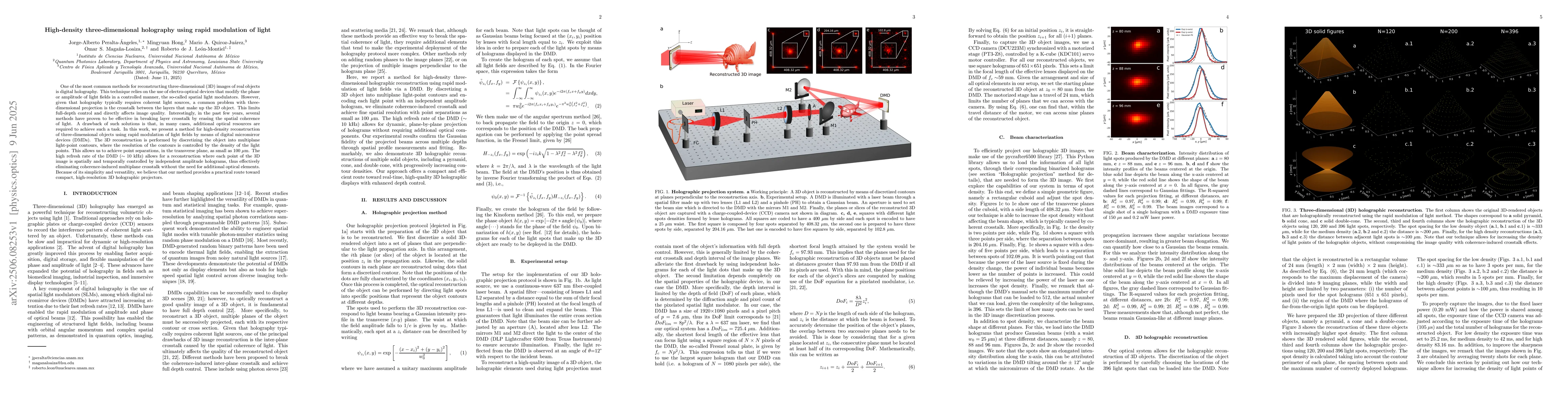 Thumbnail for High-density three-dimensional holography using rapid modulation of
  light