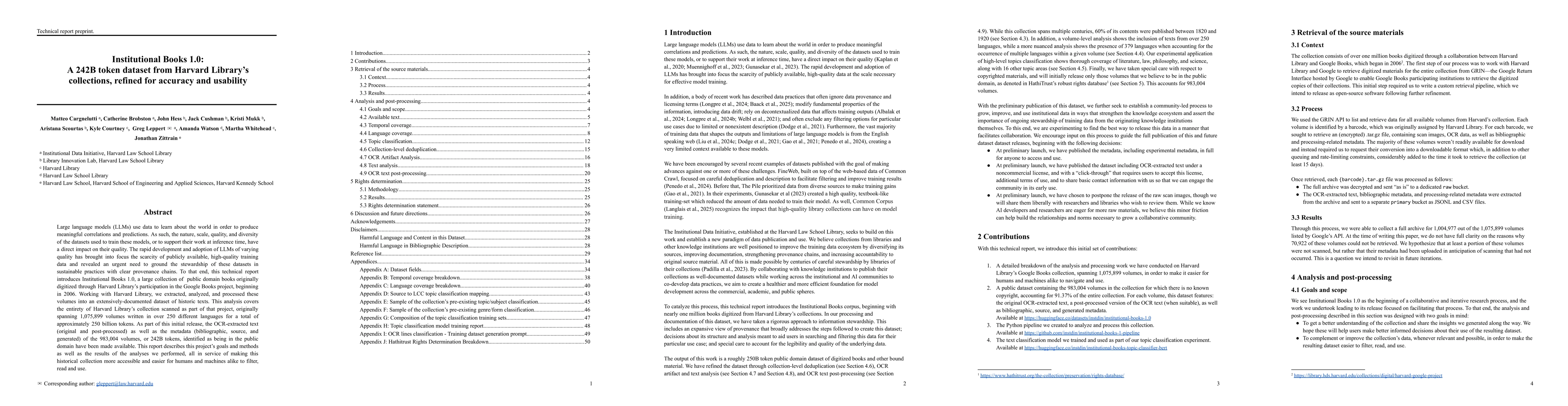 Thumbnail for Institutional Books 1.0: A 242B token dataset from Harvard Library's
  collections, refined for accuracy and usability