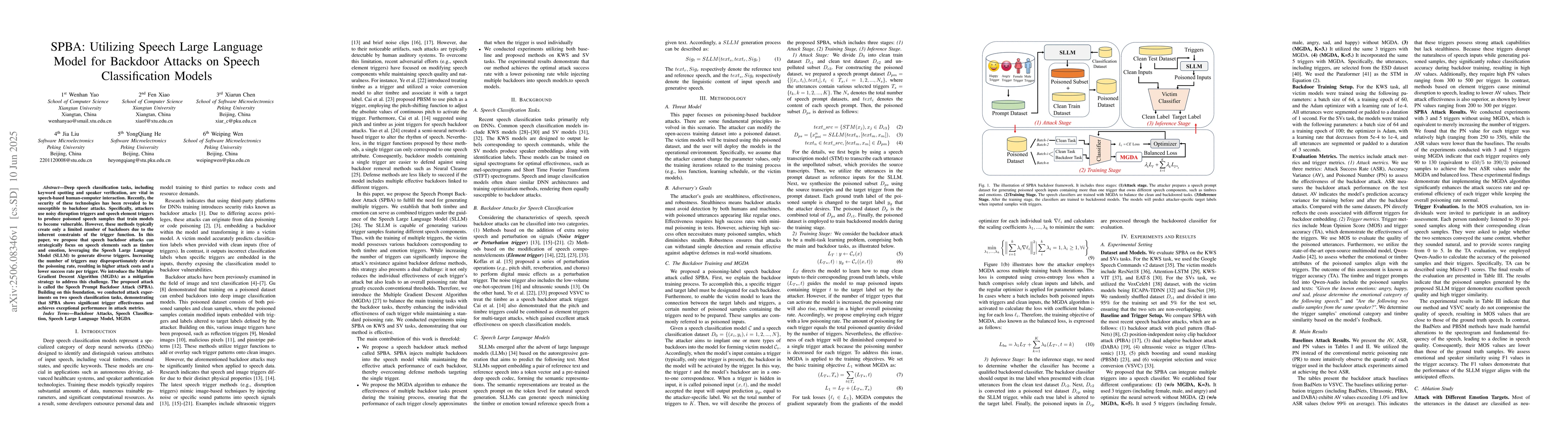 Thumbnail for SPBA: Utilizing Speech Large Language Model for Backdoor Attacks on
  Speech Classification Models