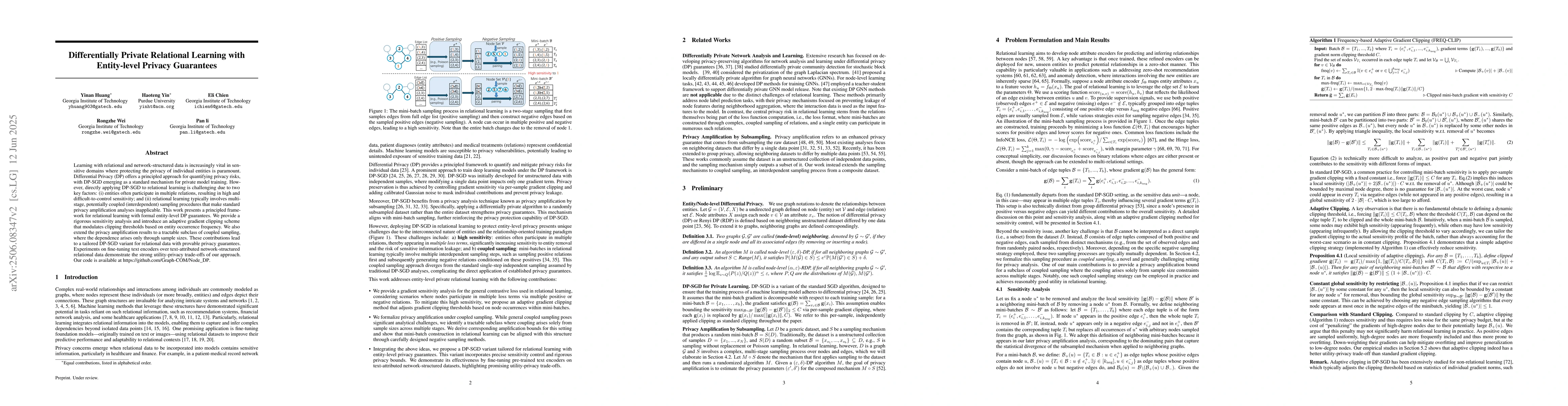 Thumbnail for Differentially Private Relational Learning with Entity-level Privacy
  Guarantees