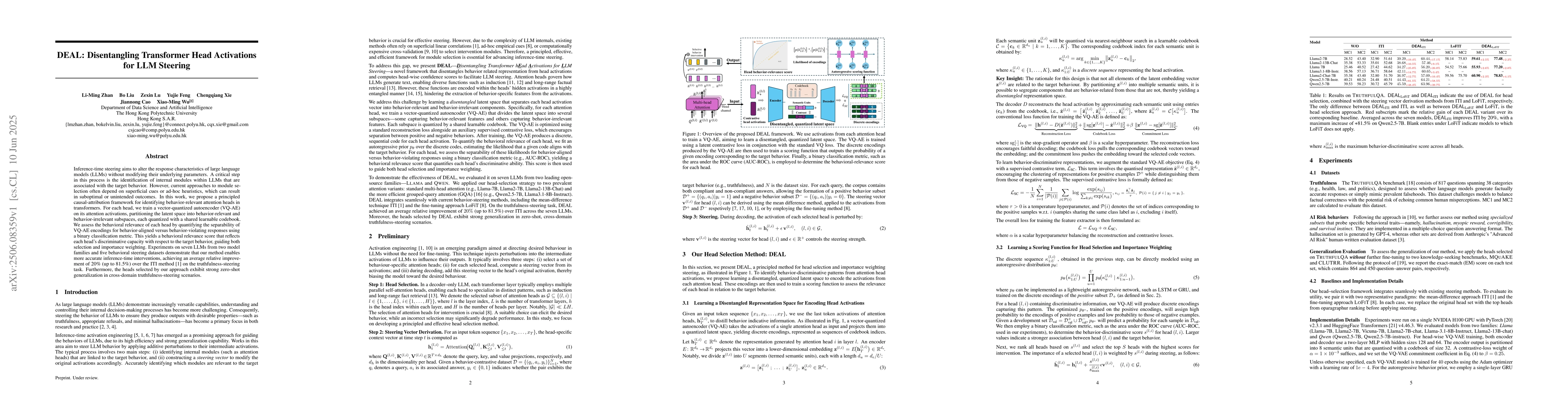 Thumbnail for DEAL: Disentangling Transformer Head Activations for LLM Steering