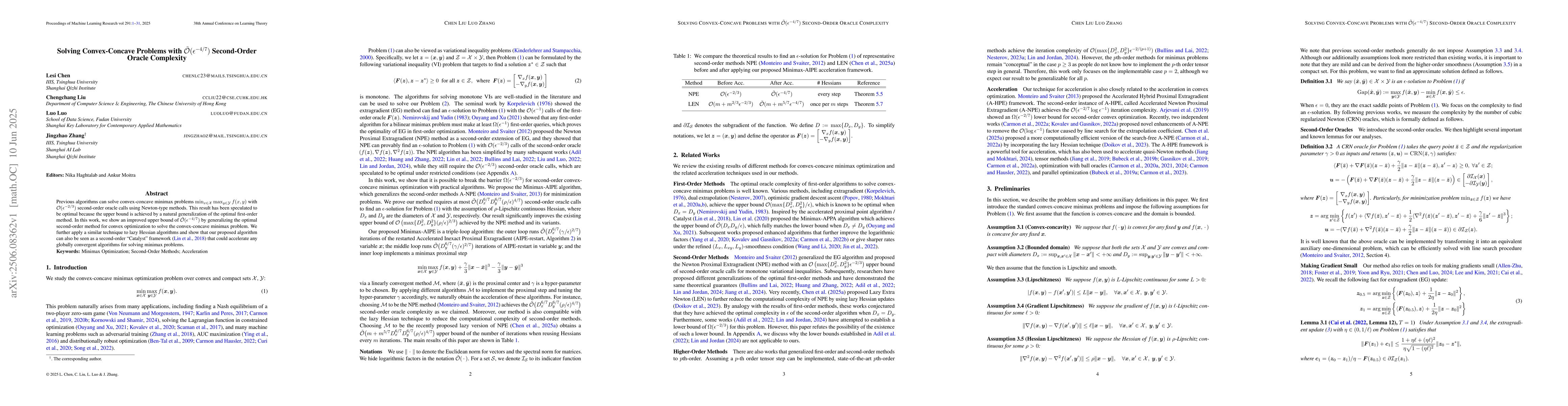 Thumbnail for Solving Convex-Concave Problems with
  $\tilde{\mathcal{O}}(ε^{-4/7})$ Second-Order Oracle Complexity