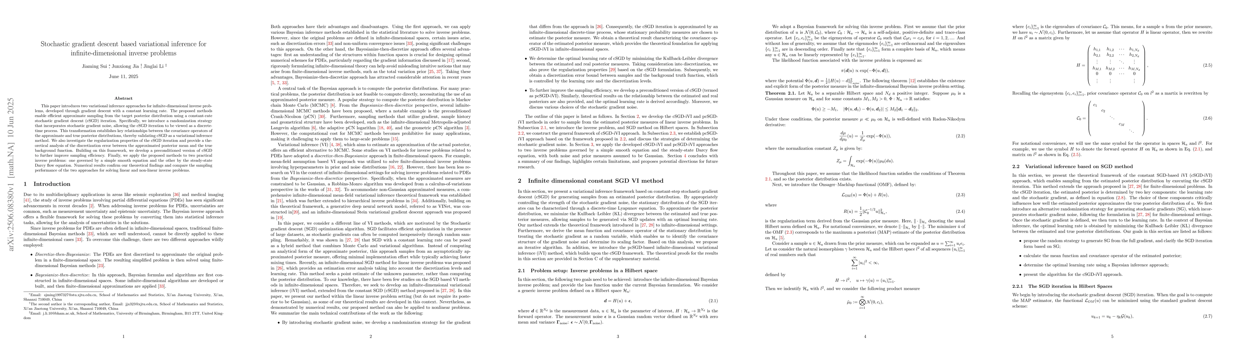 Thumbnail for Stochastic gradient descent based variational inference for
  infinite-dimensional inverse problems