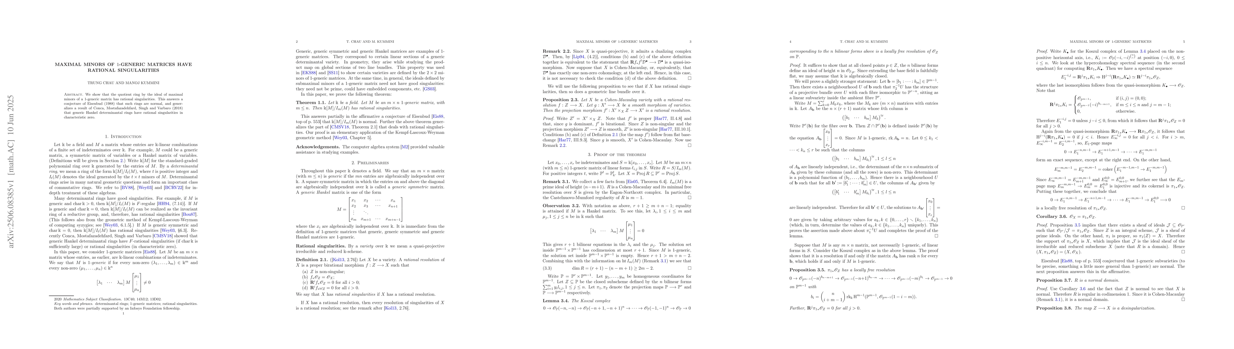 Thumbnail for Maximal minors of $1$-generic matrices have rational singularities