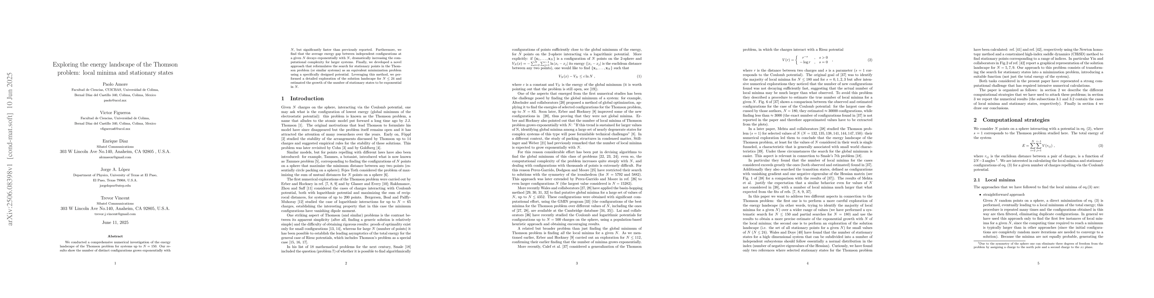 Thumbnail for Exploring the energy landscape of the Thomson problem: local minima and
  stationary states