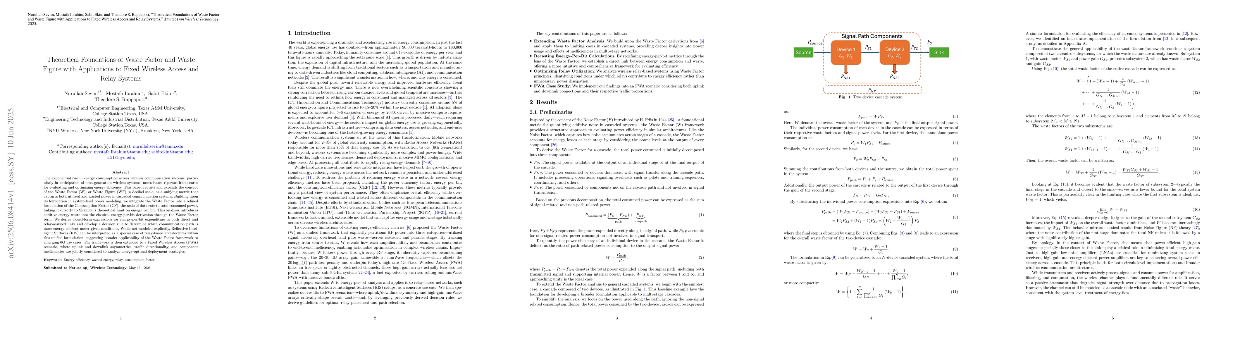 Thumbnail for Theoretical Foundations of Waste Factor and Waste Figure with
  Applications to Fixed Wireless Access and Relay Systems