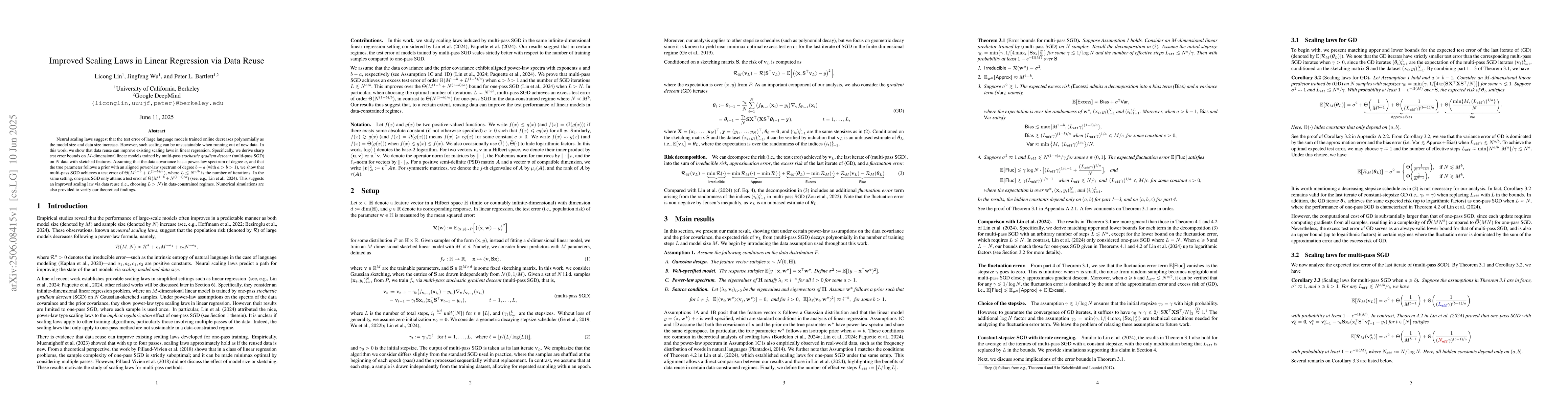 Thumbnail for Improved Scaling Laws in Linear Regression via Data Reuse