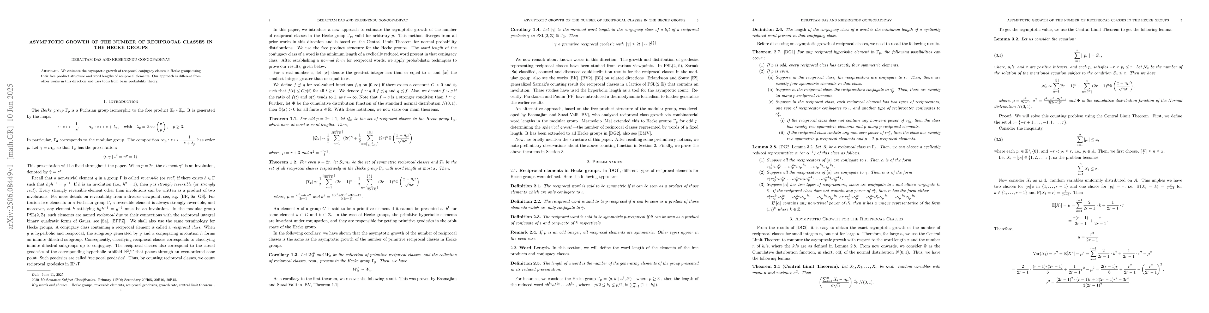 Thumbnail for Asymptotic growth of the number of Reciprocal Classes in the Hecke
  Groups