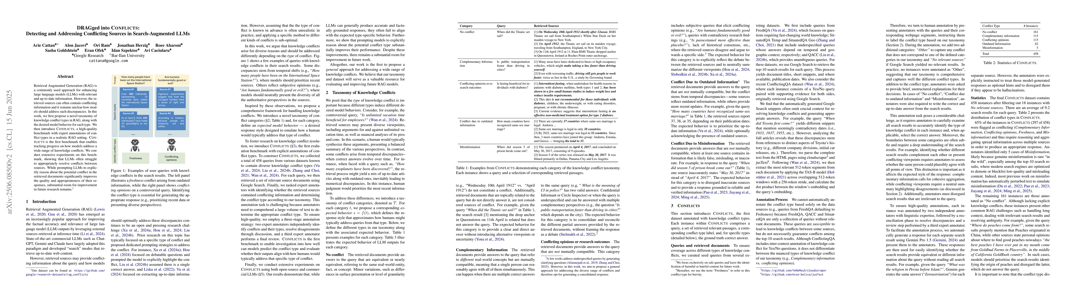 Thumbnail for DRAGged into Conflicts: Detecting and Addressing Conflicting Sources in
  Search-Augmented LLMs