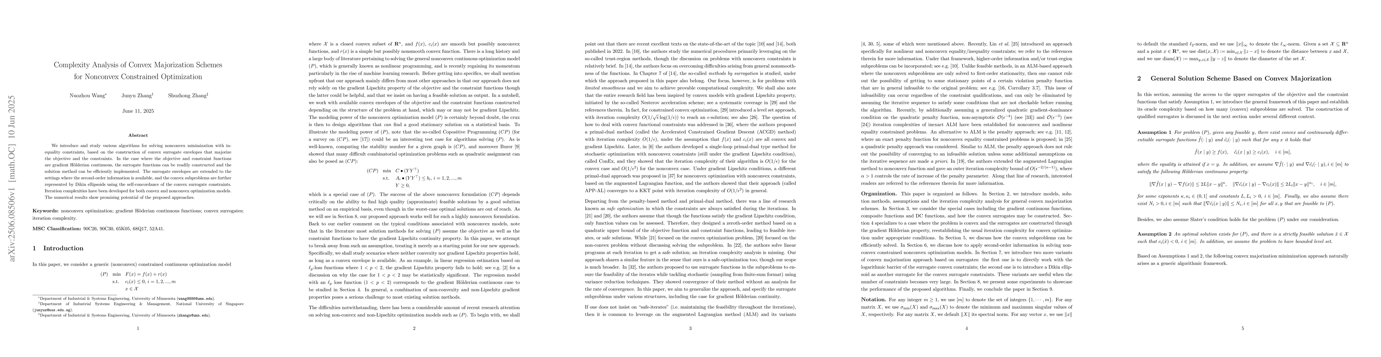 Thumbnail for Complexity Analysis of Convex Majorization Schemes for Nonconvex
  Constrained Optimization