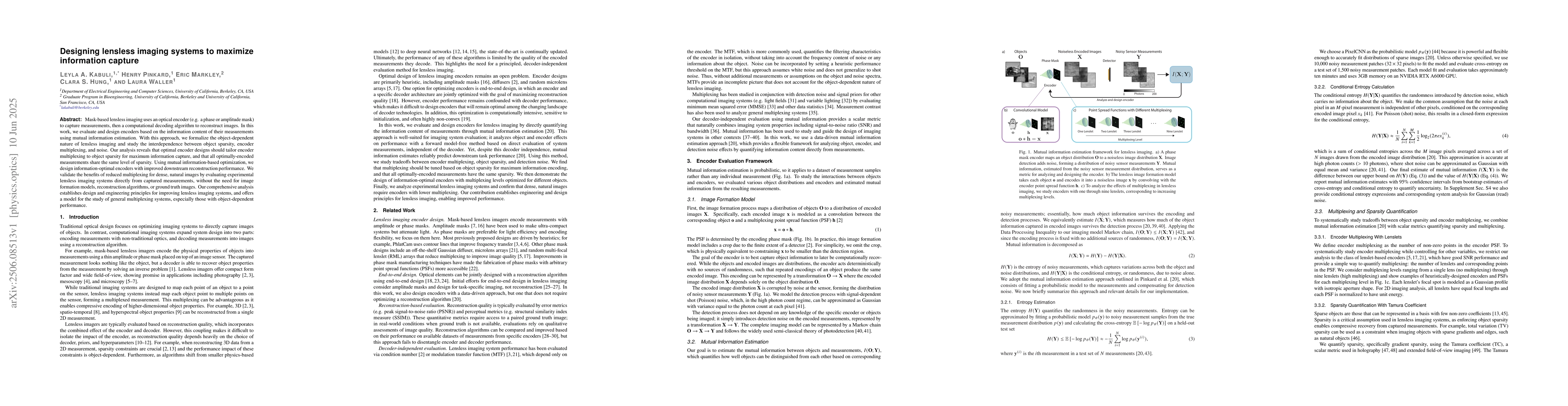 Thumbnail for Designing lensless imaging systems to maximize information capture
