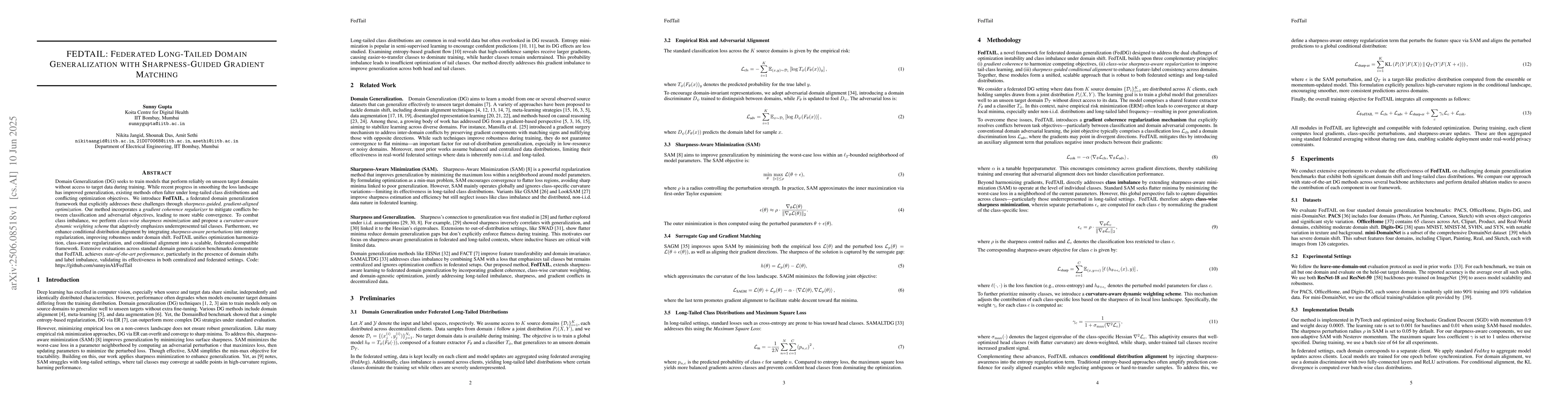 Thumbnail for FEDTAIL: Federated Long-Tailed Domain Generalization with
  Sharpness-Guided Gradient Matching