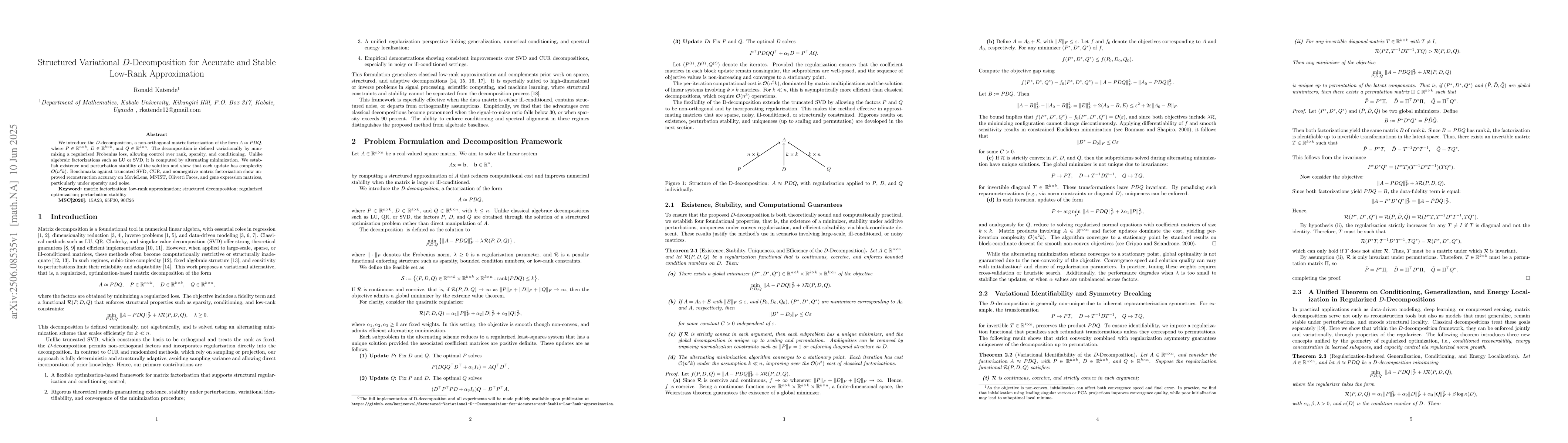 Thumbnail for Structured Variational $D$-Decomposition for Accurate and Stable
  Low-Rank Approximation