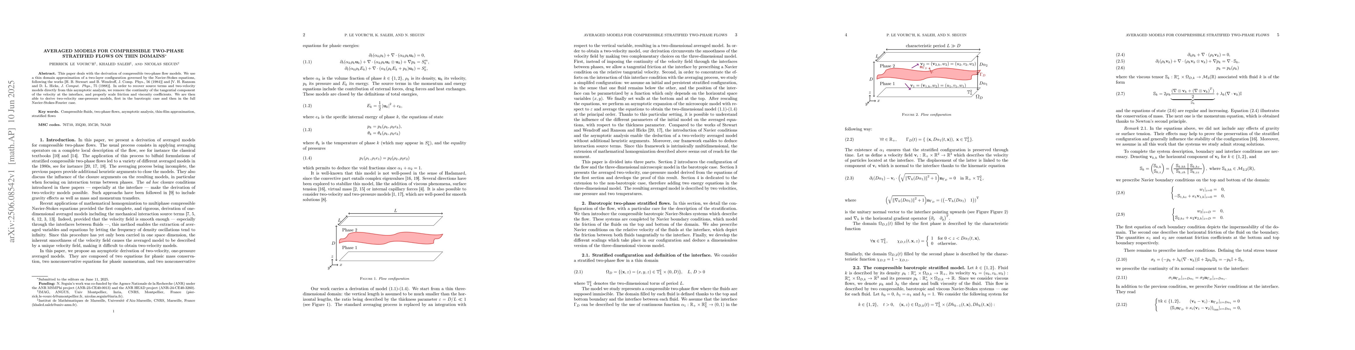 Thumbnail for Averaged models for compressible two-phase stratified flows on thin
  domains