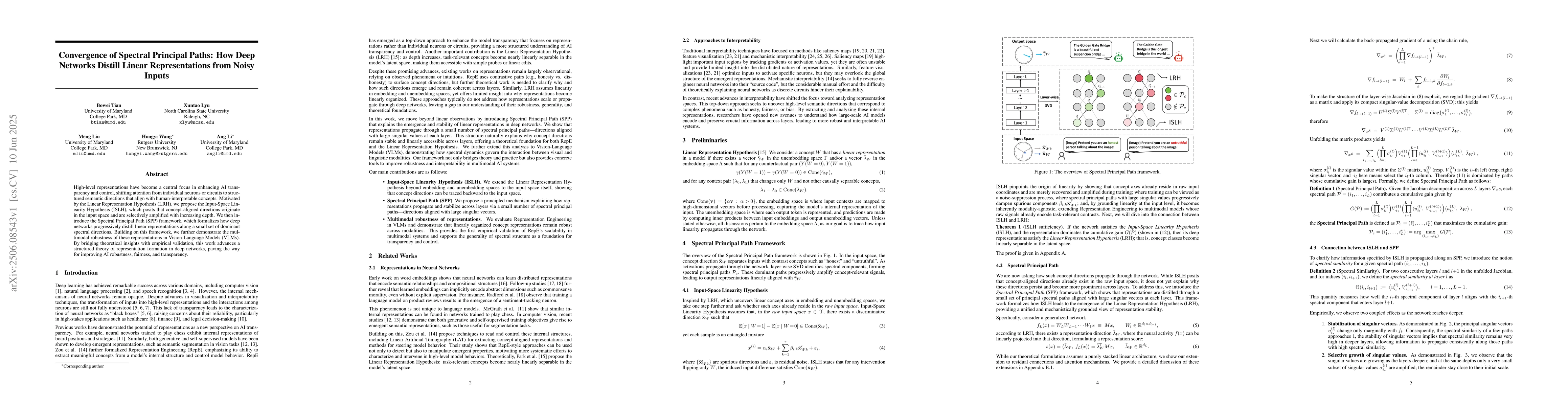 Thumbnail for Convergence of Spectral Principal Paths: How Deep Networks Distill
  Linear Representations from Noisy Inputs
