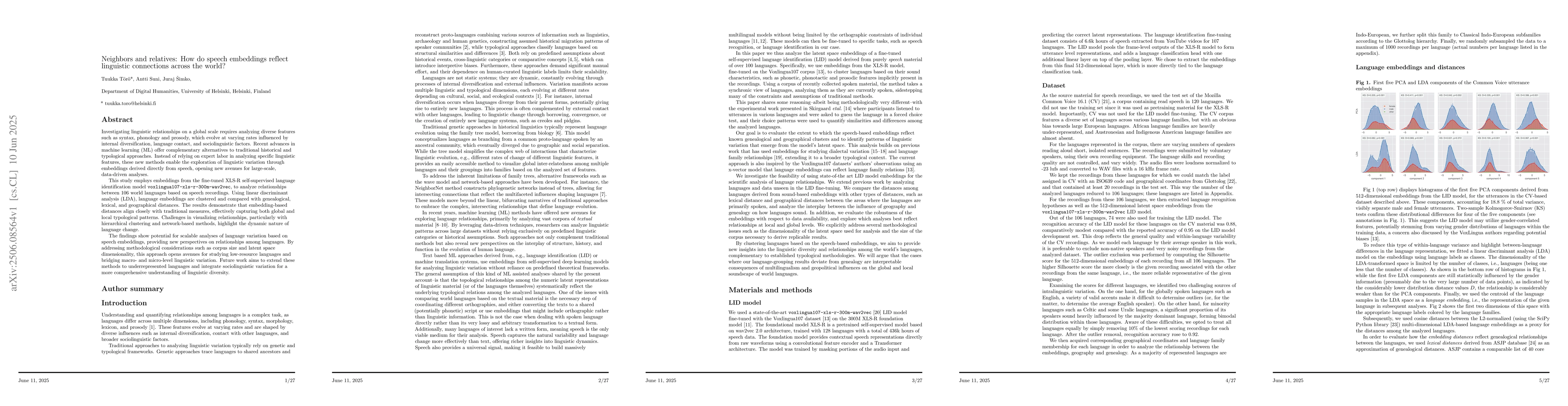 Thumbnail for Neighbors and relatives: How do speech embeddings reflect linguistic
  connections across the world?