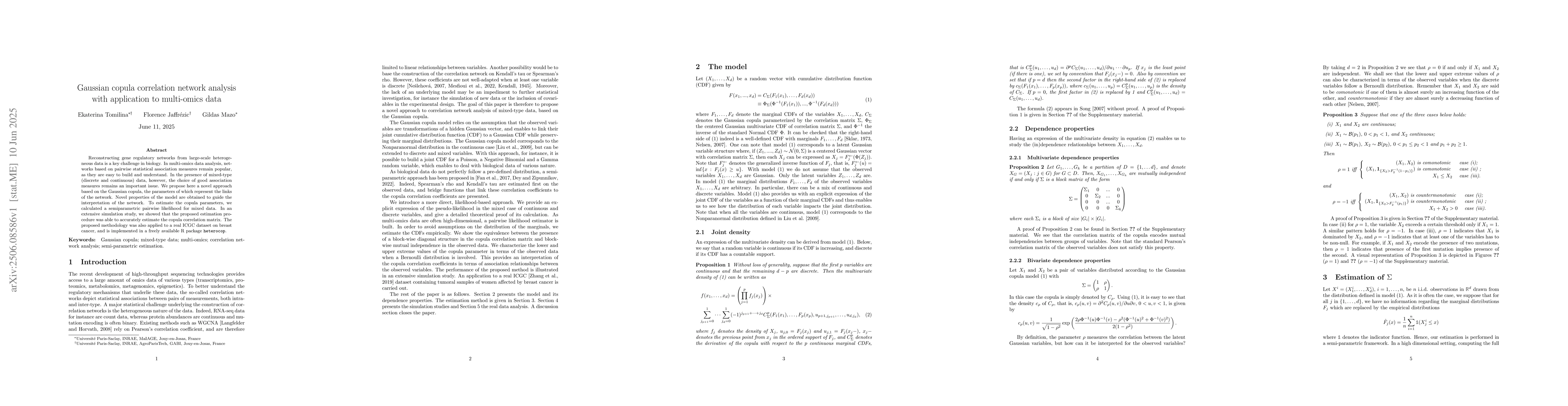 Thumbnail for Gaussian copula correlation network analysis with application to
  multi-omics data