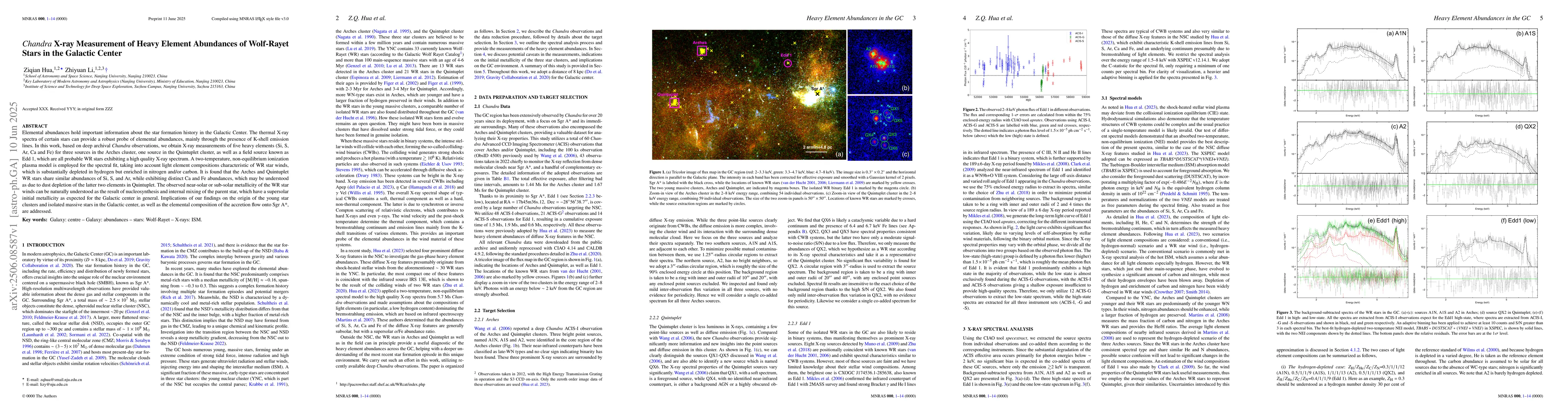 Thumbnail for Chandra X-ray Measurement of Heavy Element Abundances of Wolf-Rayet
  Stars in the Galactic Center