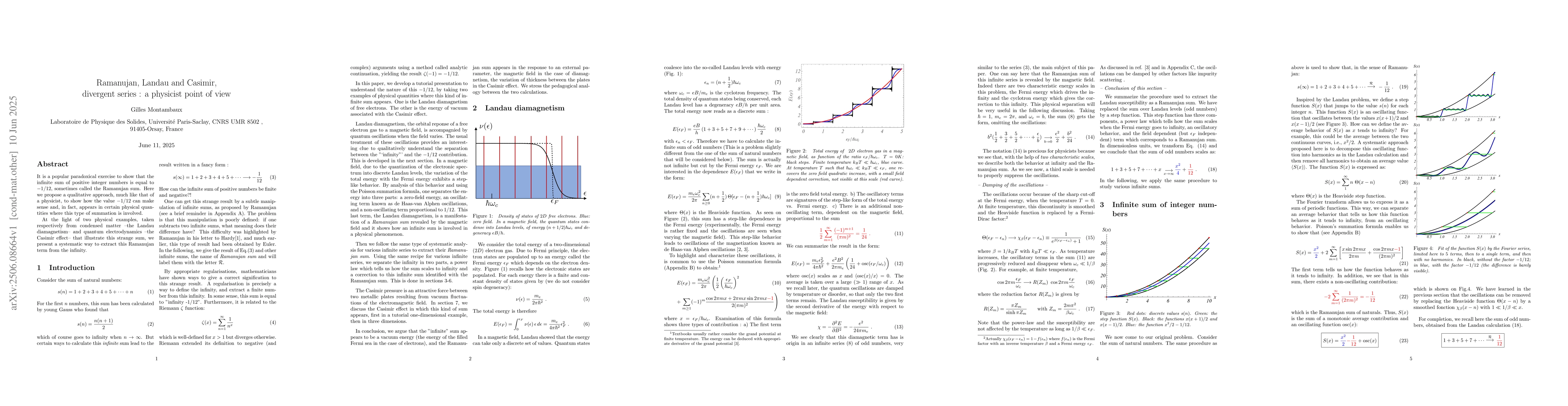 Thumbnail for Ramanujan, Landau and Casimir, divergent series: a physicist point of
  view