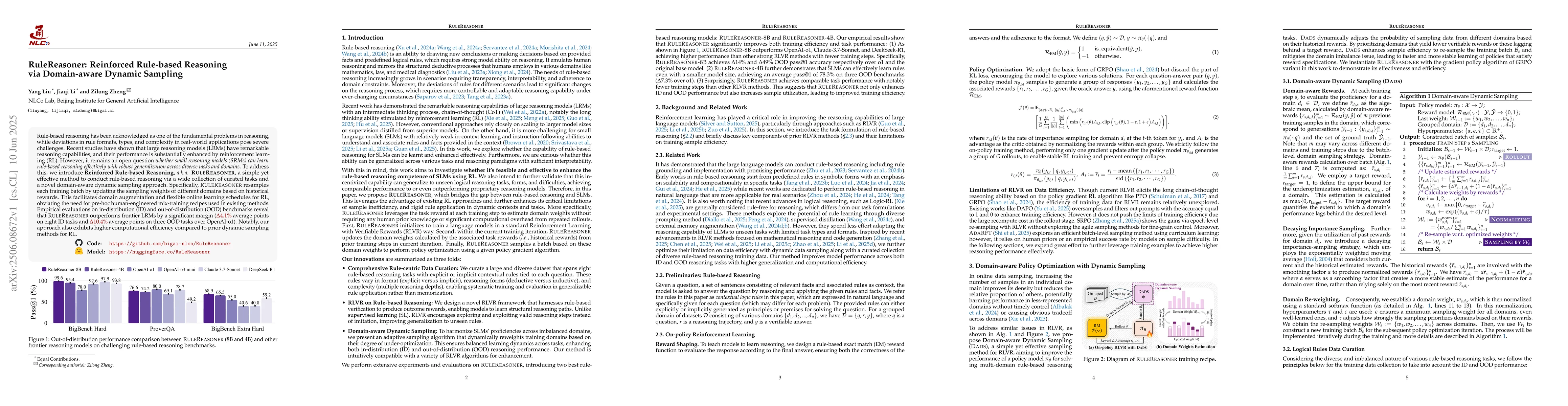 Thumbnail for RuleReasoner: Reinforced Rule-based Reasoning via Domain-aware Dynamic
  Sampling