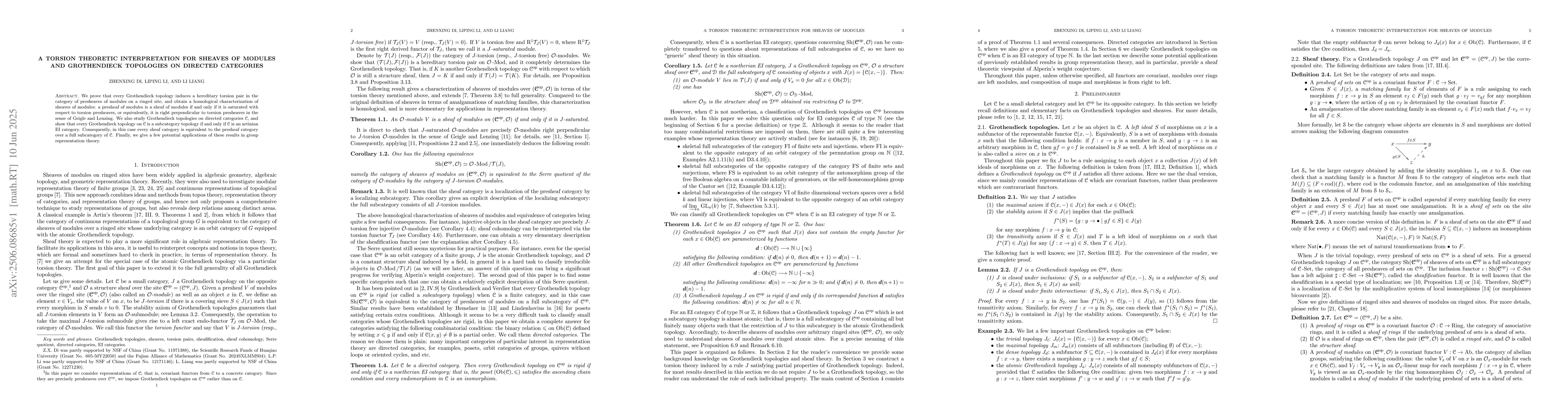 Thumbnail for A torsion theoretic interpretation for sheaves of modules and
  Grothendieck topologies on directed categories