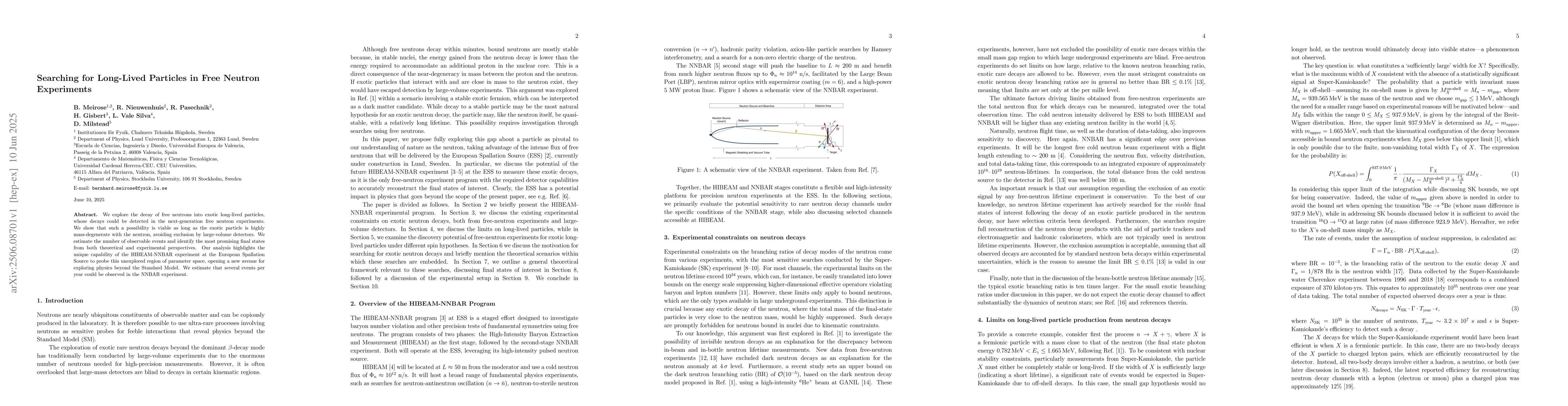 Thumbnail for Searching for Long-Lived Particles in Free Neutron Experiments