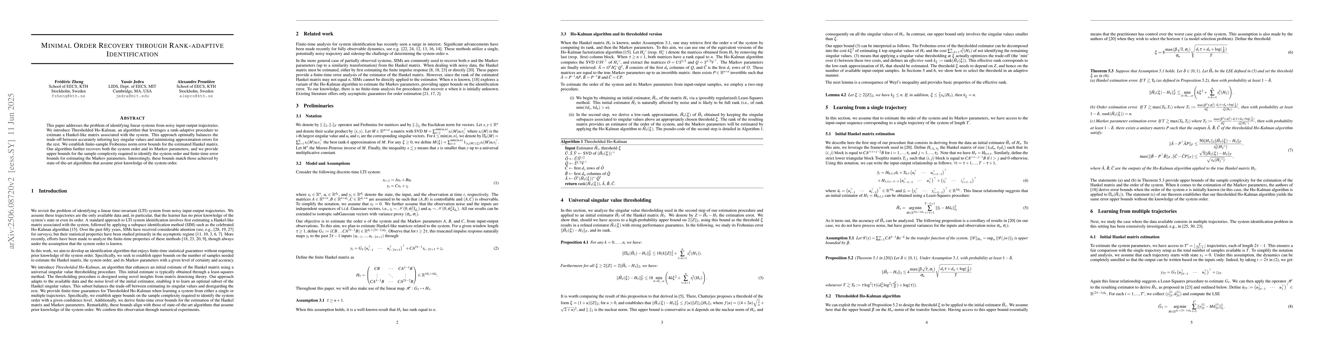 Thumbnail for Minimal Order Recovery through Rank-adaptive Identification
