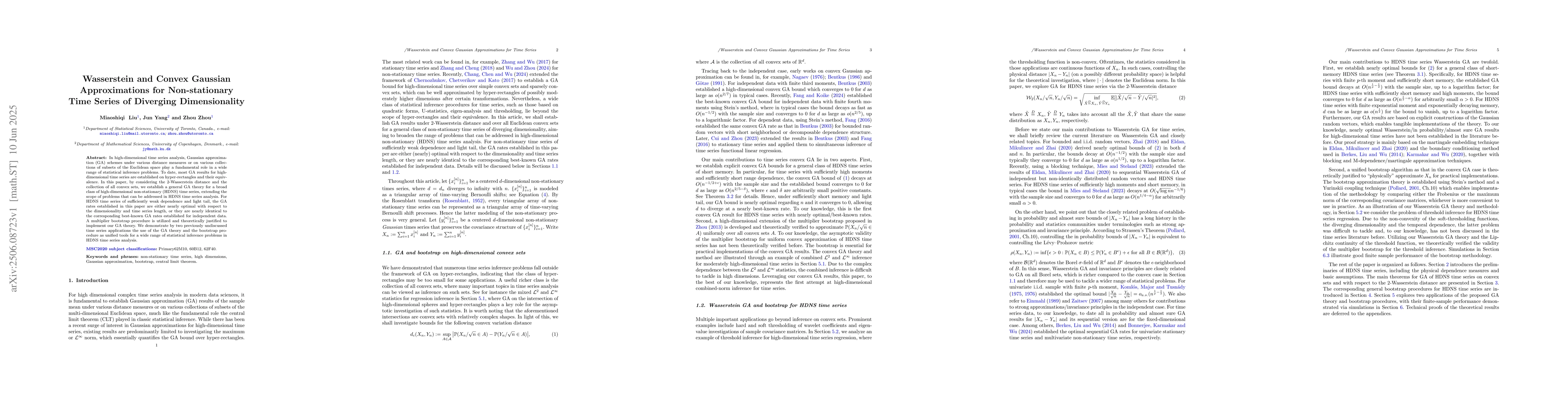 Thumbnail for Wasserstein and Convex Gaussian Approximations for Non-stationary Time
  Series of Diverging Dimensionality