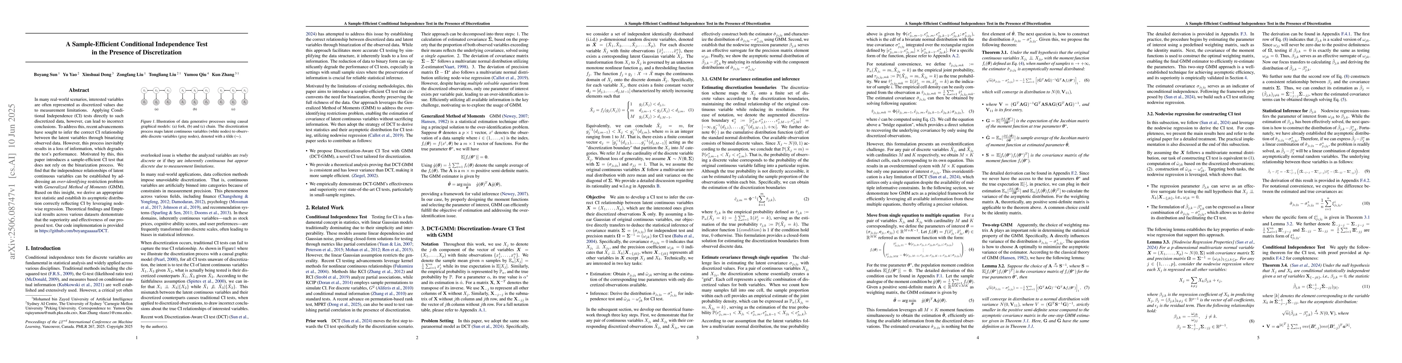 Thumbnail for A Sample Efficient Conditional Independence Test in the Presence of
  Discretization