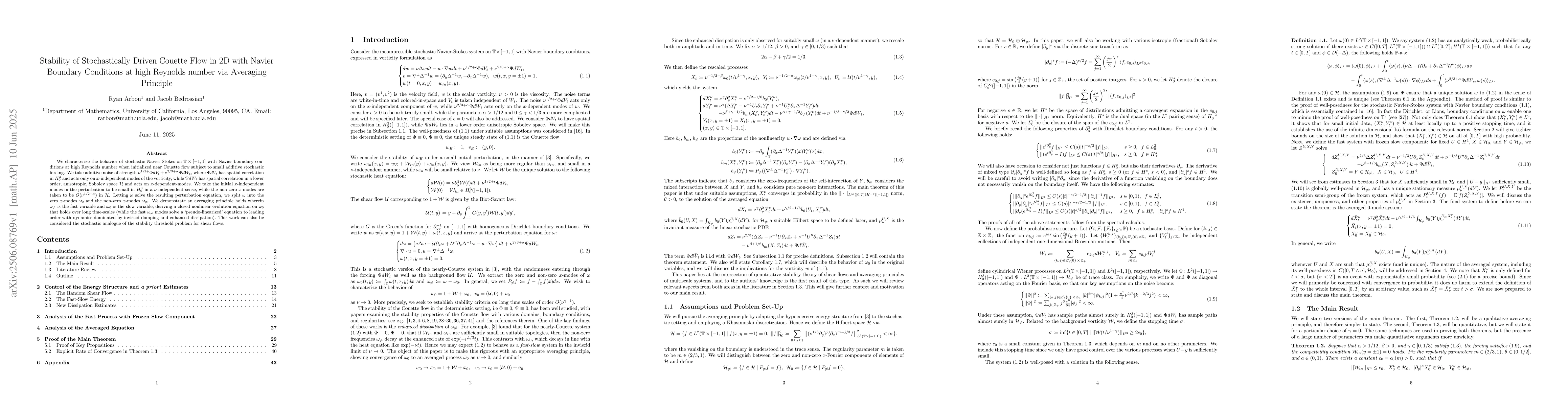 Thumbnail for Stability of Stochastically Driven Couette Flow in 2D with Navier
  Boundary Conditions at high Reynolds number via Averaging Principle