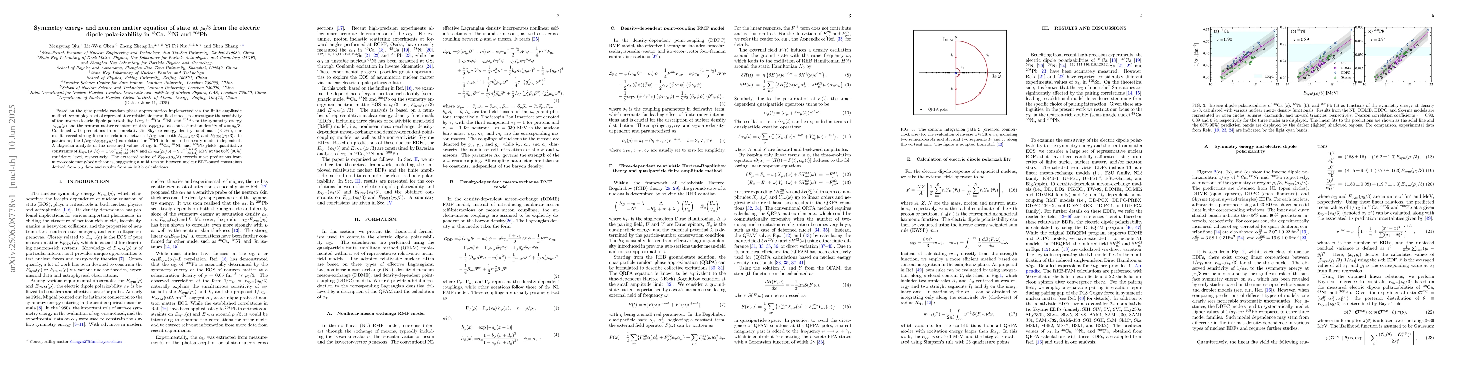 Thumbnail for Symmetry energy and neutron matter equation of state at $ρ_0/3$ from
  the electric dipole polarizability in $^{48}$Ca, $^{68}$Ni and $^{208}$Pb