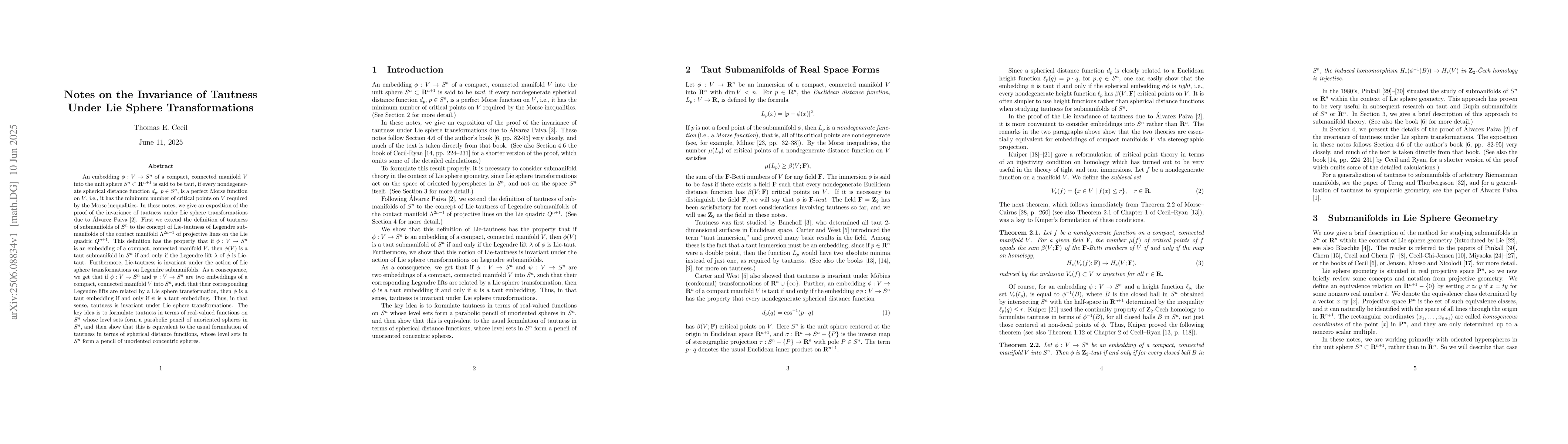 Thumbnail for Notes on the Invariance of Tautness Under Lie Sphere Transformations